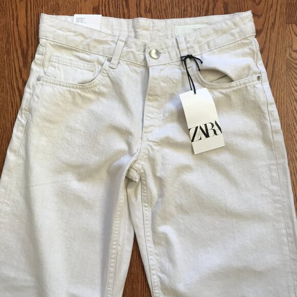 NWT Zara the Low Rise Wide Leg Jeans Denim Womens 4 26 Cream NEW 33" Inseam NEW - Picture 3 of 13
